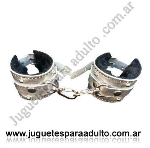 , , Esposas Plateadas Simples Con Mosqueton Y Peluche Negro , , Esposas Plateadas Simples Con Mosqueton Y Peluche Negro