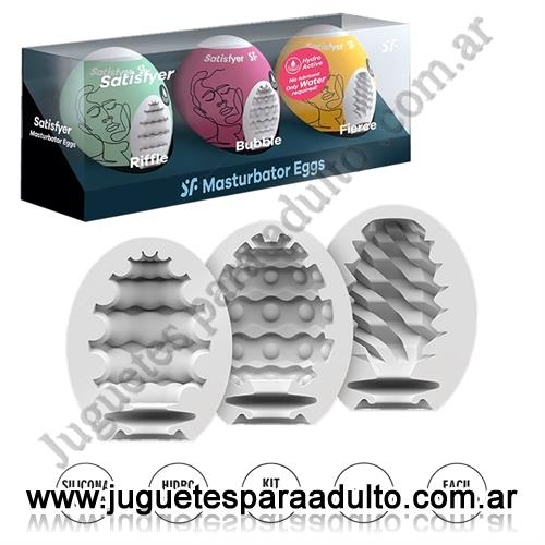 Marcas Importadas, Satisfyer, Set de 3 Huevos Masturbadores Texturizados (Riffle, Bubble, Fierce)