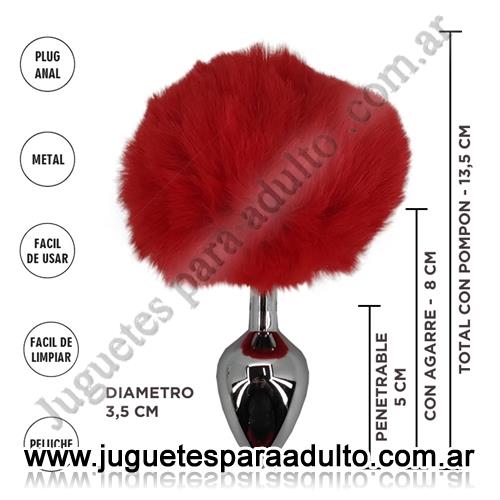 Anales, Joyas Anales, Plug de metal rojo con cola de conejo roja tamaño M