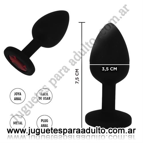 Marcas Importadas, Sexy & Funny, Plug negro de silicona con joya roja tamaño M
