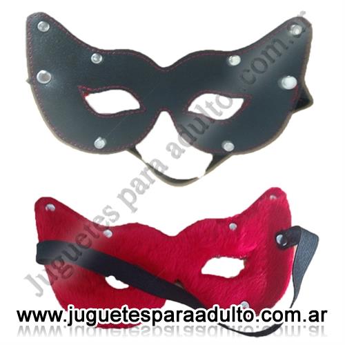 Cueros eróticos, Mascaras de cuero, Antifaz con vista gato negro con peluche rojo