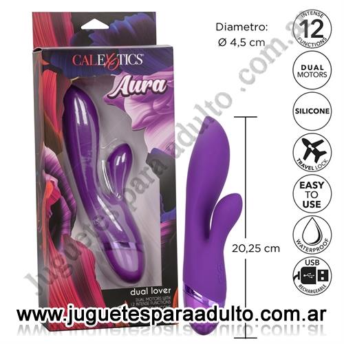 Marcas Importadas, California Exotic, Vibrador con estimulador de clitoris Aura Dual Lover con carga USB