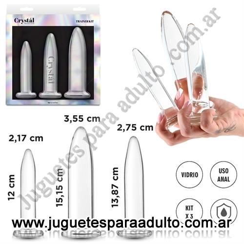 Anales, Anal sin vibrador, Kit 3 dilatadores anales de vidrio transparentes
