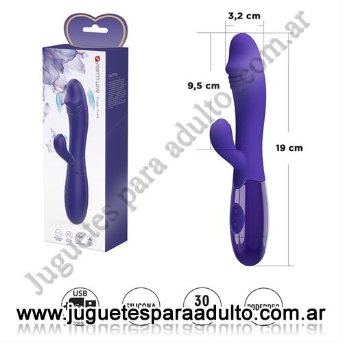 Marcas Importadas, Pretty Love, Vibrador con estimulador de clitoris, con 30 funciones y carga USB