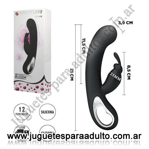 Marcas Importadas, Pretty Love, Vibrador 12 funciones con estimulador de clitoris y recarga USB