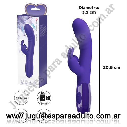 Marcas Importadas, Pretty Love, Vibrador con estimulador de clitoris, con 30 funciones y carga USB