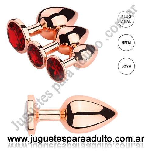 Anales, Anal sin vibrador, Coma Rojo M: Joya anal Medium color Gold Rosado con gema rojo