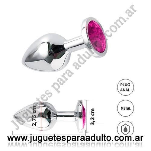 Anales, Anal sin vibrador, Auriga Fucsia S: Joya anal color plomo Small con gema fucsia