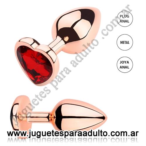 Anales, Anal sin vibrador, Cassiopeia Roja S: Joya anal Small color Gold Rosado con gema roja en forma de corazon